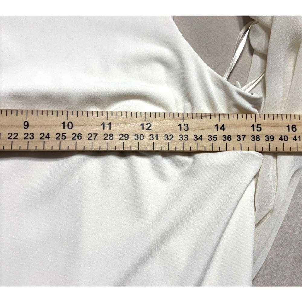 Halston Slowly Cold Shoulder Mini Size 4 Dress Ivory Flowy Overlay Shift Dress - Picture 6 of 12